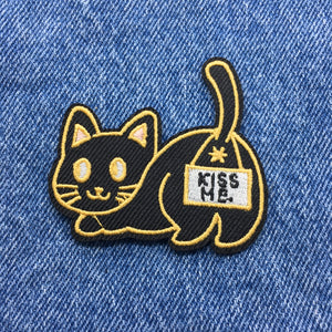 Funny Black Cat Kitty Kiss Me My A$$ Embroidered Iron On Morale Patch Ships Free From the USA PAT-856