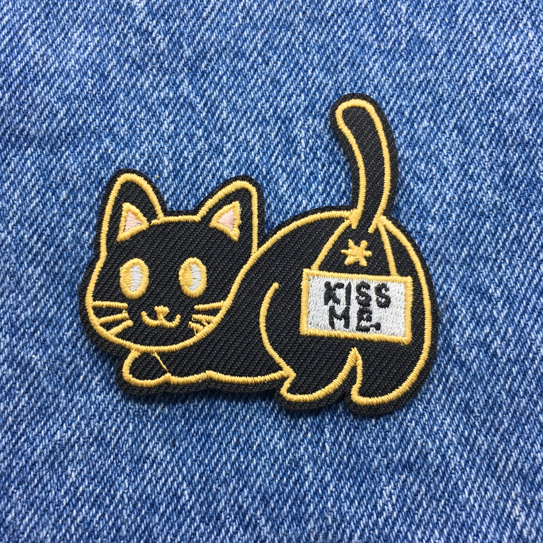 Funny Black Cat Kitty Kiss Me My A$$ Embroidered Iron On Morale Patch Ships Free From the USA PAT-856