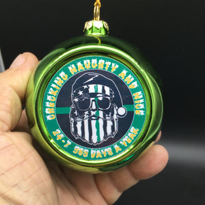 Thin Green Line Santa 3.5" Shatterproof Christmas Ornament Sheriff BPA Border Patrol Army Marine Ships Free In The USA