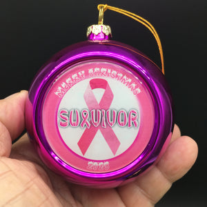 Pink Breast Cancer Survivor 3.5" Shatterproof Christmas Ornament Ships Free In The USA