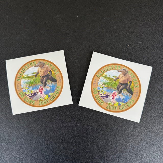 Parody Alligator Alcatraz NO GUNS JUST GATORS Stickers FDC Corrections CO HSI ICE Border Patrol CBP