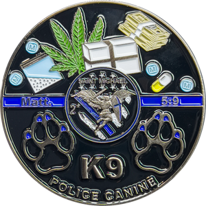 Police K9 Challenge Coin Canine Unit Saint Michael Thin Blue Line Prayer Paw Prints JJ-009