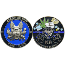 Load image into Gallery viewer, Police K9 Challenge Coin Canine Unit Saint Michael Thin Blue Line Prayer Paw Prints JJ-009