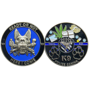 Police K9 Challenge Coin Canine Unit Saint Michael Thin Blue Line Prayer Paw Prints JJ-009