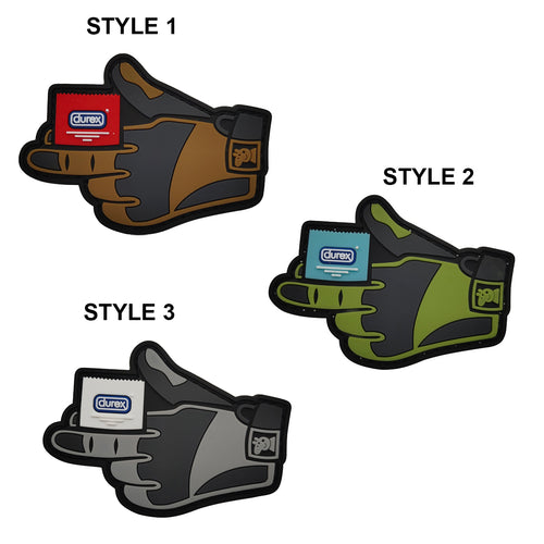 Funny Love Glove Condom PVC Hook and Loop Tactical Morale Patch Ships Free In The USA PAT-965/A/B