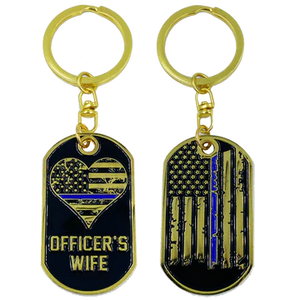 Police Officer's Wife Thin Blue Line American Flag Challenge Coin Keychain AA-009