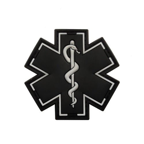 Black Version Star Of Life Rescue EMT Paramedic Tactical PVC Patch Army Marines Morale Hook and Loop Ships Free From The USA PAT-846