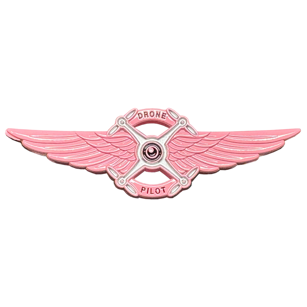 Full size Ladies Pink UAS FAA Commercial Drone Pilot Wings pin Breast Cancer Awareness CL2-011  P-272