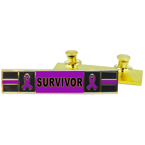 Thin Purple Line Ribbon Pancreatic Cancer HELLP Eclampsia Survivor commendation bar pin Police Style Pancreas Cancer Awareness Month PBX-008-1 P-249