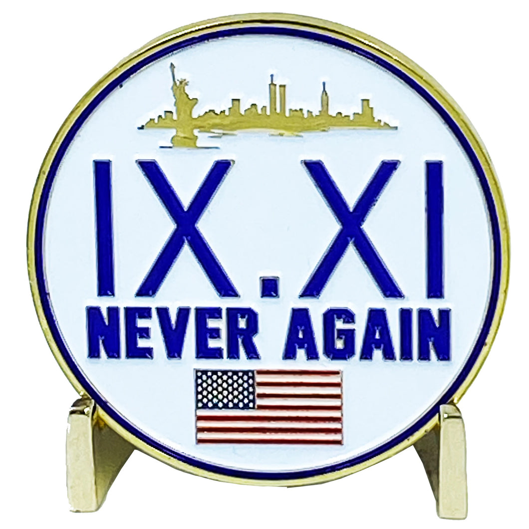 September 11th 9/11 Never Again Challenge Coin American Flag 911 New York City Skyline NYC USA EL5-008