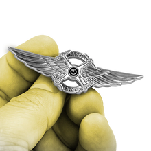 Load image into Gallery viewer, Full size Silver UAS FAA Commercial Drone Pilot Wings pin BL4-018 P-232