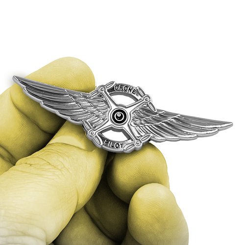 Full size Silver UAS FAA Commercial Drone Pilot Wings pin BL4-018 P-232