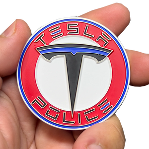 Tesla Police Model S Pursuit Thin Blue Line Challenge Coin Elon Musk GL16-001