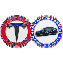Load image into Gallery viewer, Tesla Police Model S Pursuit Thin Blue Line Challenge Coin Elon Musk GL16-001
