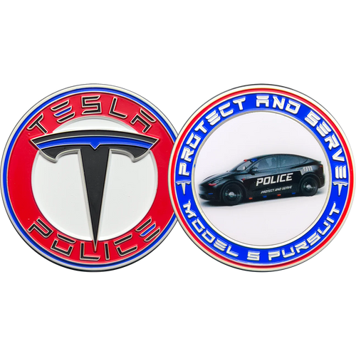 Tesla Police Model S Pursuit Thin Blue Line Challenge Coin Elon Musk GL16-001