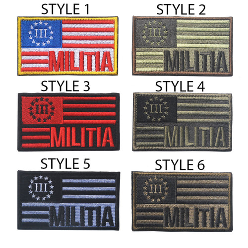 US Flag Militia III 3 Pecenter Military Hook and Loop Tactical Morale Patch Ships Free From The USA PAT-
