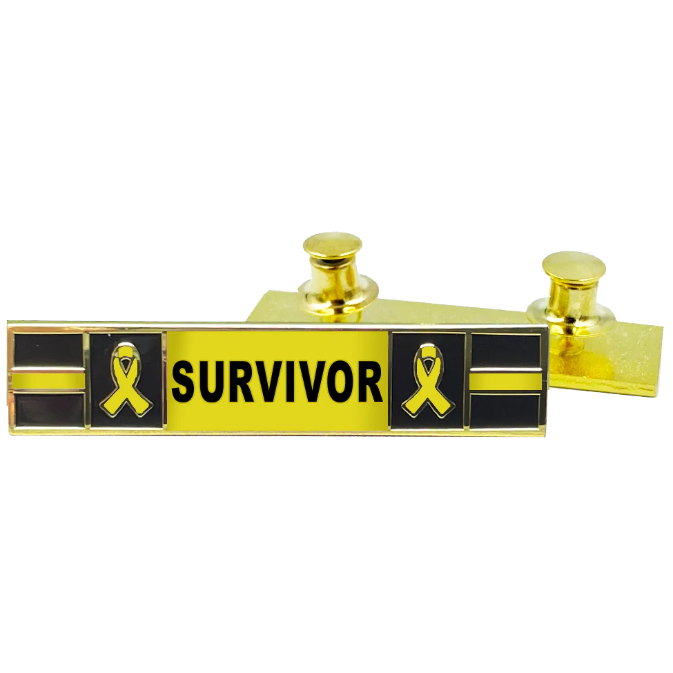 Thin Yellow Line Ribbon Liver Bone Bladder Cancer Ewing Sarcoma Osteosarcoma Survivor commendation bar pin Police Style Awareness Month PBX-008-4 P-257