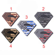 Load image into Gallery viewer, USA Flag Superman S Mashup Embroidered Hook and Loop Tactical Morale Patch Ships Free In The USA PAT-877/881