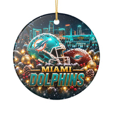 Load image into Gallery viewer, Miami Dolphins Fins Football Christmas Holiday Ornament Sublimated Ceramic