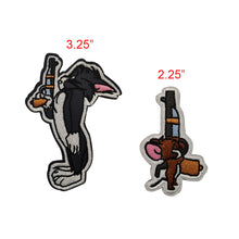 Load image into Gallery viewer, Funny Dueling Tom Cat Jerry Mouse Embroidered Hook And Loop Tactical Morale Patch Set Ships Free In The USA