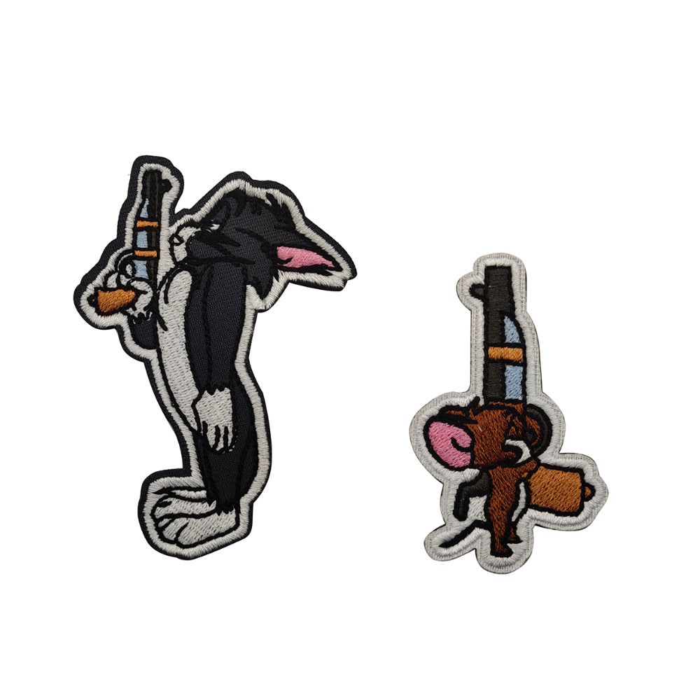 Funny Dueling Tom Cat Jerry Mouse Embroidered Hook And Loop Tactical Morale Patch Set Ships Free In The USA