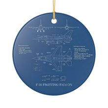 Load image into Gallery viewer, F-16 Fighting Falcon Blueprint Christmas Holiday Ornament Sublimated Ceramic