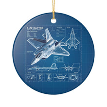 Load image into Gallery viewer, F-22 Raptor Blueprint Christmas Holiday Ornament Sublimated Ceramic