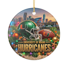 Load image into Gallery viewer, Miami Hurricanes Football Christmas Holiday Ornament Sublimated Ceramic V2