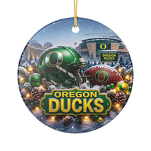 Load image into Gallery viewer, Oregon Ducks Football Christmas Holiday Ornament Sublimated Ceramic