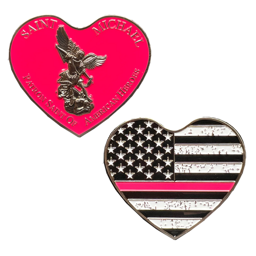 Thin Pink Line Breast Cancer Survivor AMERICAN FLAG St. Michael Heart Love prayer Patron Saint Military Police Veteran Paramedic First Responder BL16-012