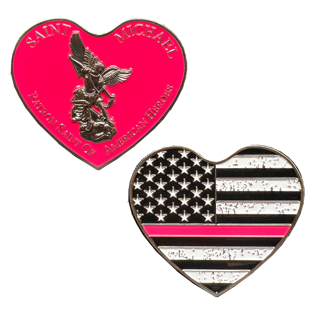 Thin Pink Line Breast Cancer Survivor AMERICAN FLAG St. Michael Heart Love prayer Patron Saint Military Police Veteran Paramedic First Responder BL16-012