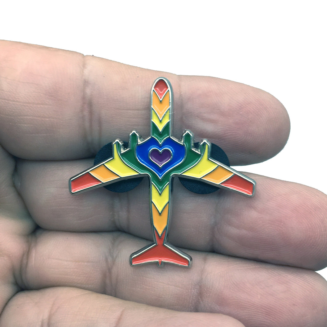 Rainbow Jet Airplane Flight Crew Flight Attendant Purser LGBTQ Enamel Pin Lesbian Gay Bisexual Transgender Queer Pride Ships Free From USA P-259