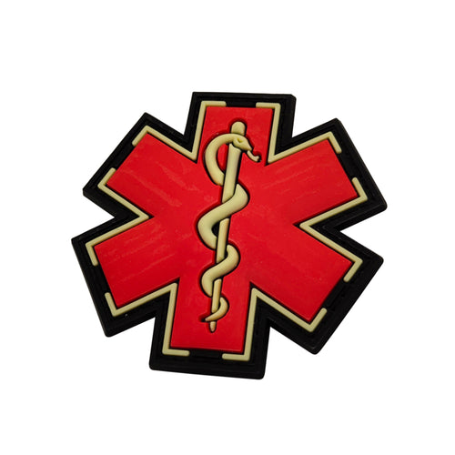 Red Version Star Of Life Rescue EMT Paramedic Tactical PVC Patch Army Marines Morale Hook and Loop Ships Free From The USA PAT-845