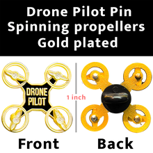 Load image into Gallery viewer, Gold UAS FAA Commercial Drone Pilot pin with spinning propellers PBX-005-K P-254