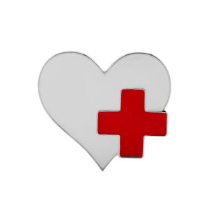 Red Medical Cross symbol on White Heart shaped Pin P-091 - www.ChallengeCoinCreations.com