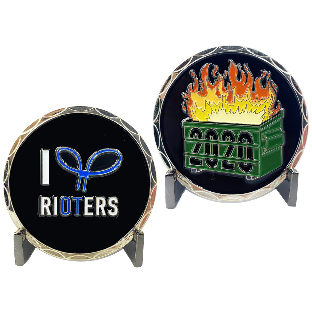 I Love Rioters 2020 Dumpster Fire Handcuff Zip Ties Police Thin Blue Line Overtime Challenge Coin DL2-04 - www.ChallengeCoinCreations.com