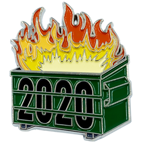Official 2020 Dumpster Fire Collectible Pin with dual pin posts Pandemic, Killer Wasps, Riots, Police, Rioters DL2-09 - www.ChallengeCoinCreations.com
