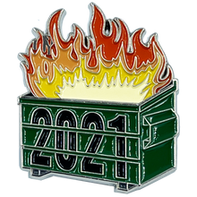 Load image into Gallery viewer, Official 2021 Dumpster Fire Collectible Pin with dual pin posts Pandemic, Killer Wasps, Riots, Police, Rioters BL11-017 - www.ChallengeCoinCreations.com