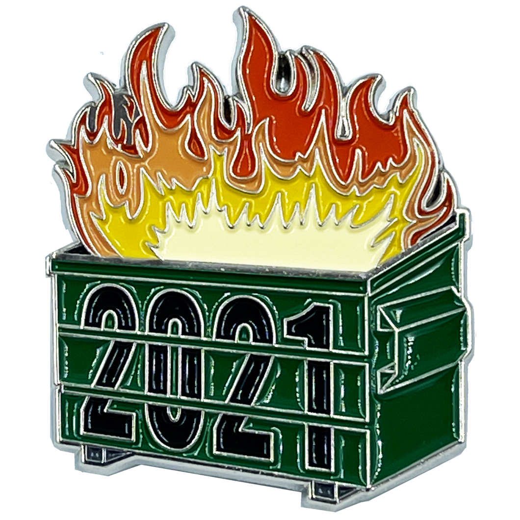 Official 2021 Dumpster Fire Collectible Pin with dual pin posts Pandemic, Killer Wasps, Riots, Police, Rioters BL11-017 - www.ChallengeCoinCreations.com