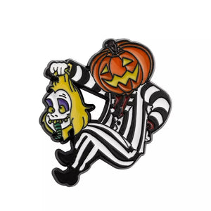 Beetlejuice Halloween Pumpkin Head  Inspired  Enamel Pin Cartoon Free USA Shipping P-170