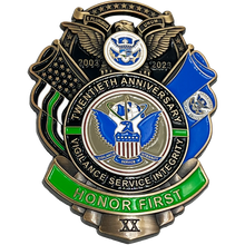 Load image into Gallery viewer, Large 3 inch 20th Anniversary CBP Border Patrol Agent Commemorative Honor First Thin Green Line Pin not a Challenge Coin CL2-16