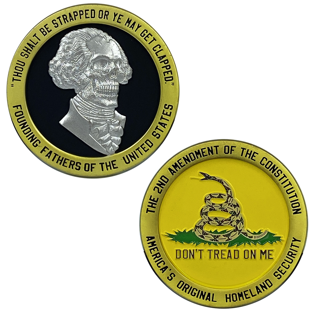 George Washington Skull 2A Don't Tread on Me Flag 2nd Amendment Challenge Coin DL11-09 - www.ChallengeCoinCreations.com