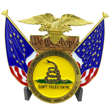 Load image into Gallery viewer, President Trump Pro-Gun, Life, Police Don&#39;t Tread on Me, We The People, Betsy Ross, 2nd Amendment Challenge Coin Medallion 45 Donald J BL2-009 - www.ChallengeCoinCreations.com