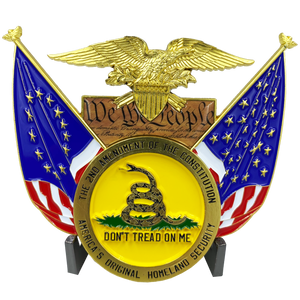 President Trump Pro-Gun, Life, Police Don't Tread on Me, We The People, Betsy Ross, 2nd Amendment Challenge Coin Medallion 45 Donald J BL2-009 - www.ChallengeCoinCreations.com