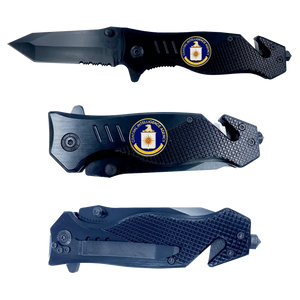 CIA Central Intelligence Agency 3-in-1 Tactical Rescue tool with Seatbelt Cutter, Steel Serrated Blade, Glass Breaker