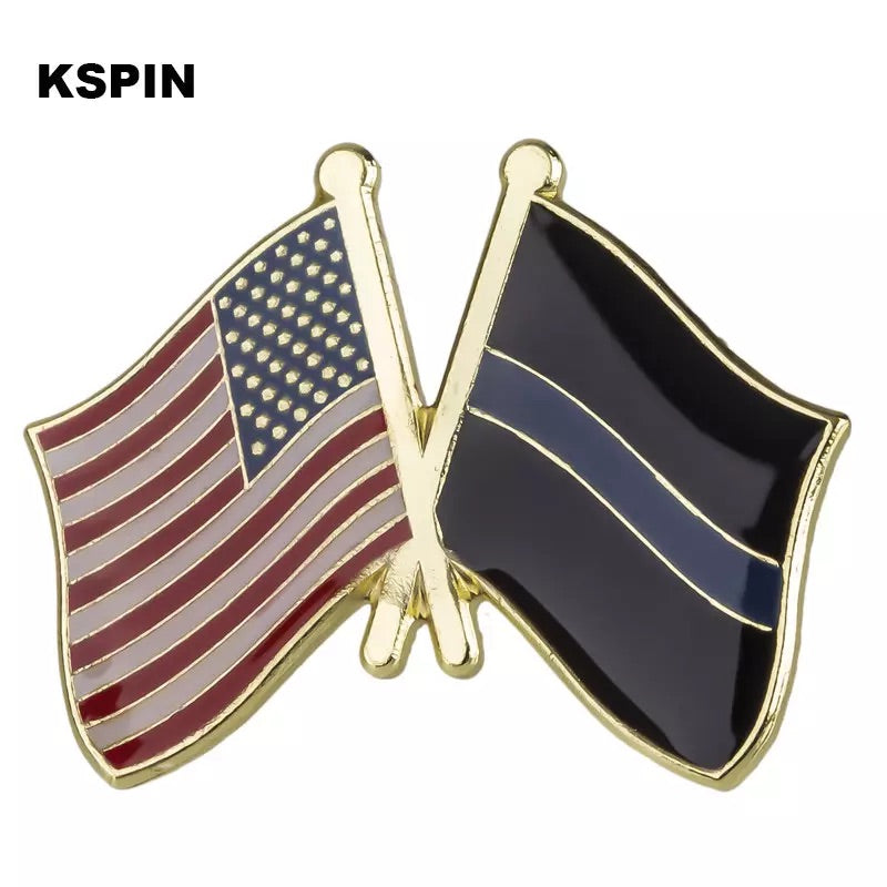 U.S. American Flag and Thin Blue Line Flag Lapel Pin FREE USA SHIPPING SHIPS FREE FROM THE USA P-178A