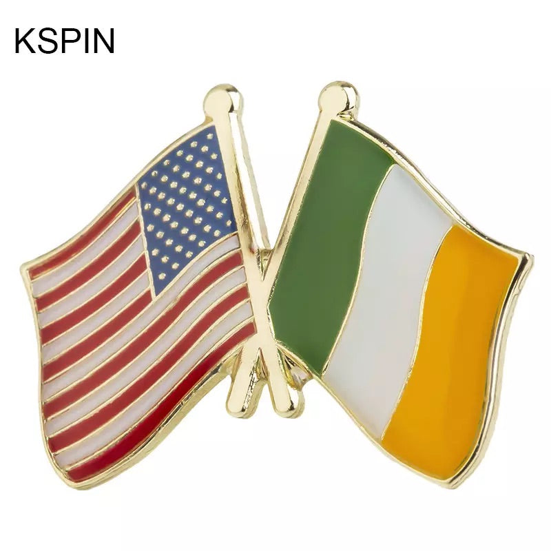 U.S. American Flag and Irish Flag of Ireland Lapel Pin FREE USA SHIPPING SHIPS FREE FROM THE USA P-184
