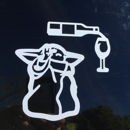 Baby Yoda The Child Grogu Using the Force Wine Car Decal Sticker Disney Mandalorian - www.ChallengeCoinCreations.com