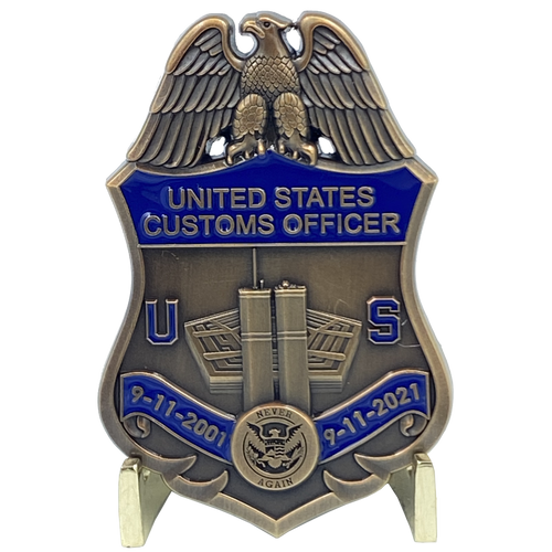 U.S. Customs Service September 11th 9/11 Commemorative 20th Anniversary Memorial Shield Treasury Inspector & CBP Officer CL14-13 - www.ChallengeCoinCreations.com