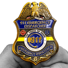 Load image into Gallery viewer, 911 Emergency Dispatcher Fire Police EMT thin gold line Pin not a Challenge Coin CL10-04
